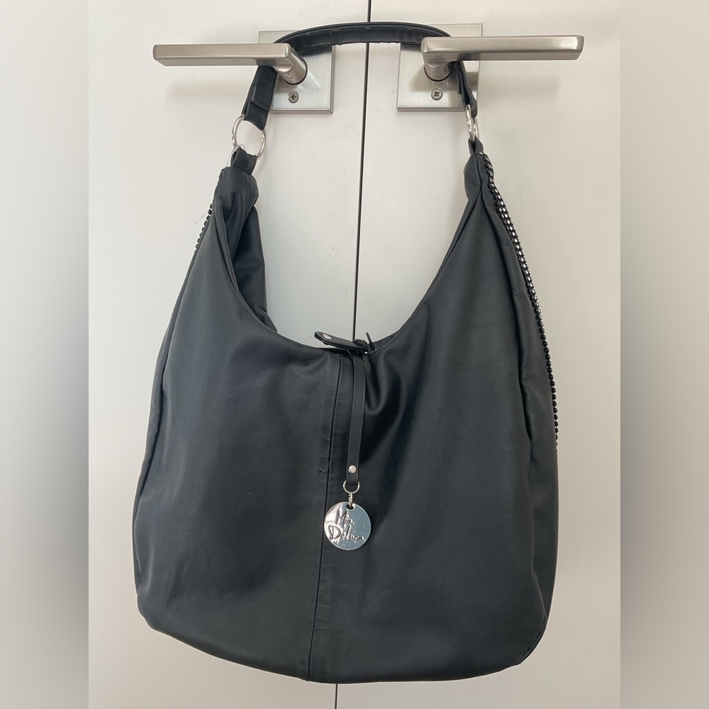 De Luca Large Black Hobo Bag with strips of bling along the sides